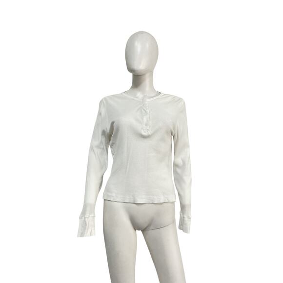 Re/Done 60'S Slim Optic White Cotton Henley Long Sleeve Top Size XS - Picture 2 of 5